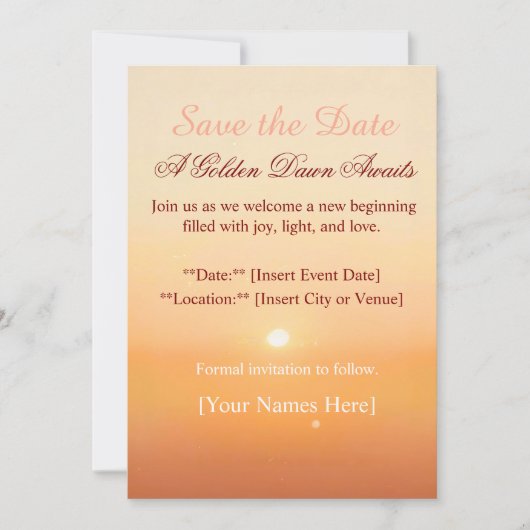 Save the Date – Golden Dawn | Elegant New Year or  セーブザデート (正面)