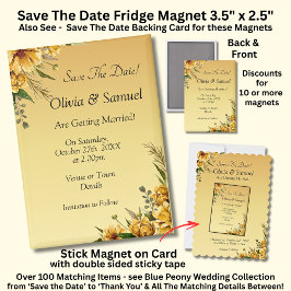 Save The Date, Golden Flowers,  5" x 2.5" Fridge マグネット
