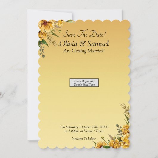 Save The Date - Golden Flowers Magnet Backing Card (正面)
