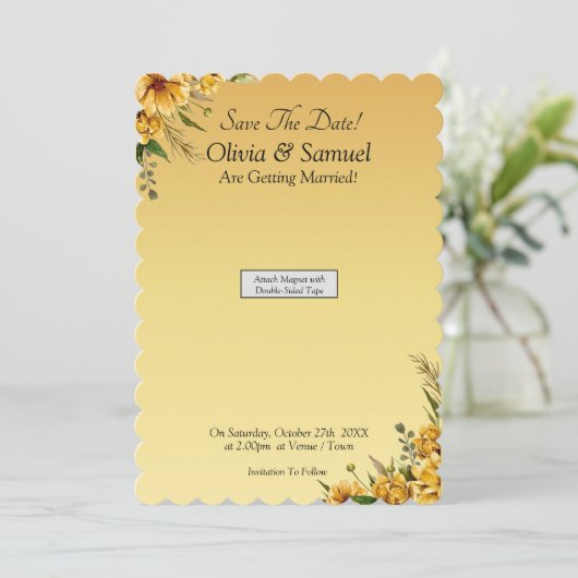 Save The Date - Golden Flowers Magnet Backing Card (スタンド正面)