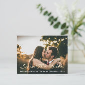 Save The Date Golden Script Photo Vivived Coral ポストカード (スタンド正面)