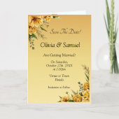 Save The Date Golden Yellow Flower Folded カード (正面)