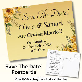 Save The Date Golden Yellow Flowers Wedding Suite 案内ポストカード