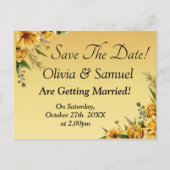 Save The Date Golden Yellow Flowers Wedding Suite 案内ポストカード (正面)