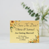Save The Date Golden Yellow Flowers Wedding Suite 案内ポストカード (スタンド正面)