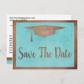 Save The Date Graduation – シックなバラ金ゴールド フェイク ポストカード (正面/裏面)