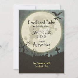 Save the Date Halloween 結婚's – 月、墓地 セーブザデート