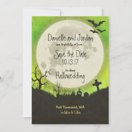Save the Date Halloween 結婚's – 月、墓地 セーブザデート