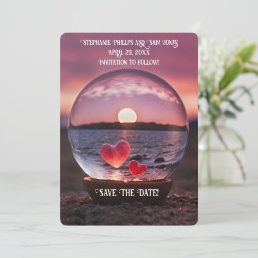 Save the Date Hearts on the Beach Pretty 招待状 (スタンド正面)