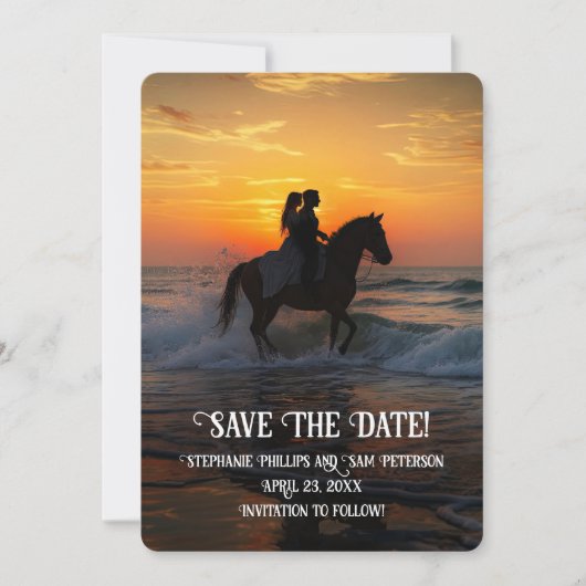 Save the Date Horseback Riding Beach 招待状 (正面)