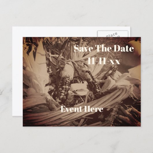 Save The Date Indian Corn Country Autumn 案内ポストカード (正面/裏面)