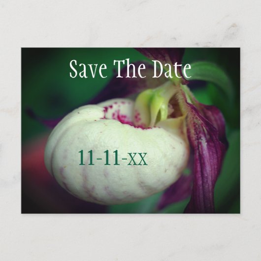 Save The Date Lady Slipper Flower Personalized 案内ポストカード (正面)