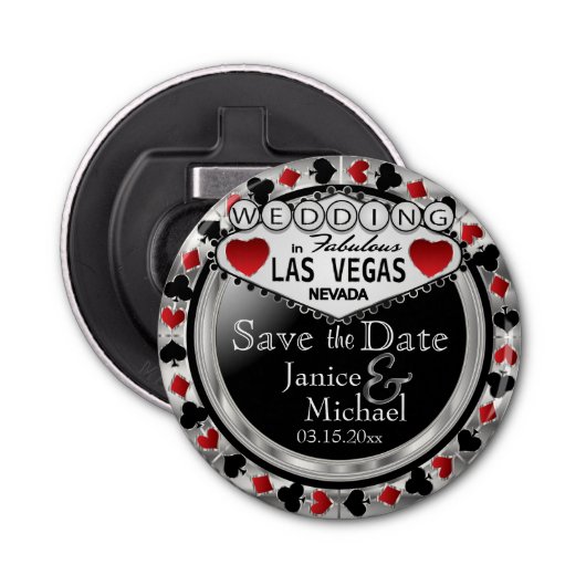 Save the Date Las Vegas - Silver & Red 栓抜き (正面)