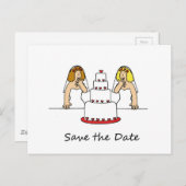 Save the Date Lesbian Brides Cartoon 案内ポストカード (正面/裏面)