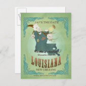 Save The Date - Louisiana Map With Lovely Birds 案内ポストカード (正面/裏面)