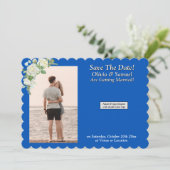 Save The Date, Magnet Backing Card Blue White サンキューカード (スタンド正面)