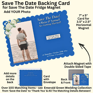 Save The Date, Magnet Backing Card Blue White サンキューカード