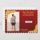 Save The Date, Magnet Backing Card Gold Flowers サンキューカード (正面)