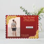 Save The Date, Magnet Backing Card Gold Flowers サンキューカード (スタンド正面)