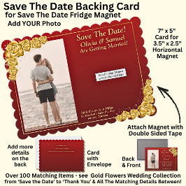 Save The Date, Magnet Backing Card Gold Flowers サンキューカード