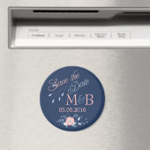 Save The Date magnet Bohoのモノグラム結婚ブルー マグネット (インサイチュ (食洗機))