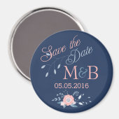 Save The Date magnet Bohoのモノグラム結婚ブルー マグネット (正面/裏面)