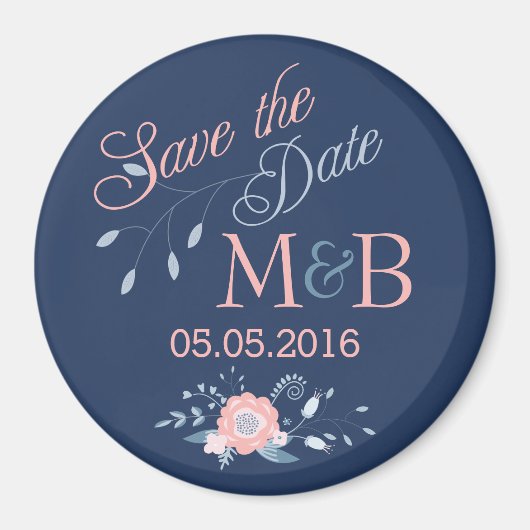 Save The Date magnet Bohoのモノグラム結婚ブルー マグネット (正面)