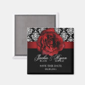 Save the Date Magnet Red Rose Damask マグネット (正面/裏面)