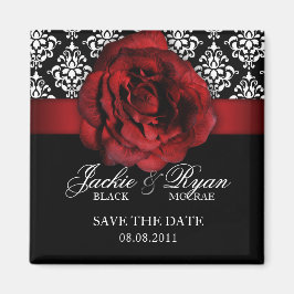Save the Date Magnet Red Rose Damask マグネット