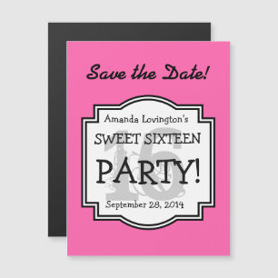 Save the Date Magnet Sweet 16誕生日A02B PINK マグネット招待状