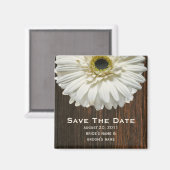 Save The Date Magnet - White Gerbera & Barnwood マグネット (正面/裏面)