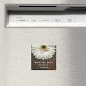 Save The Date Magnet - White Gerbera & Barnwood マグネット (インサイチュ (食洗機))