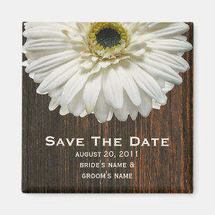 Save The Date Magnet - White Gerbera & Barnwood マグネット