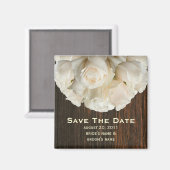 Save The Date Magnet - White Roses & Barnwood マグネット (正面/裏面)