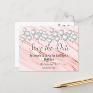 Save the Date Marble Balloon Sparkle All Cursion 案内ポストカード