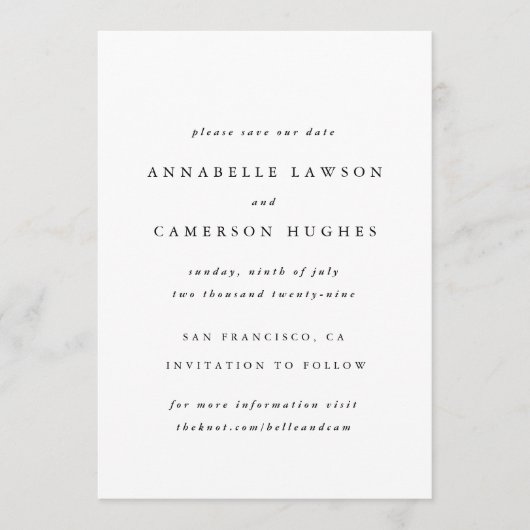 Save the Date | Minimal Simple Elegant Wedding セーブザデート (正面)
