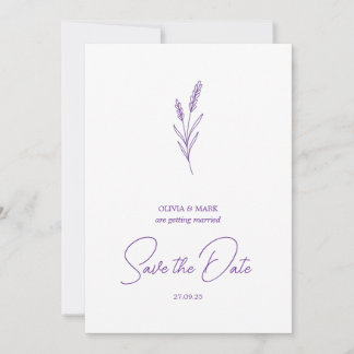save the date minimalist elegant writing lavender 招待状