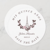 Save the Date Mis Quince años Diseño Floral París サンキューカード (正面/裏面)