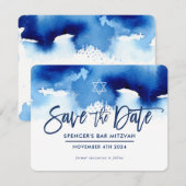 SAVE THE DATE MITZVAH modern dark blue watercolor セーブザデート (正面/裏面)