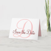 Save the Date Monogram Card Coral Pink 案内状 (正面)