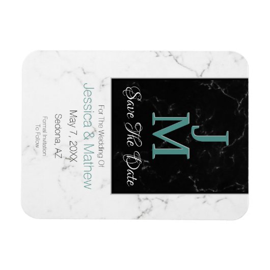 Save The Date, Monogram White & Black Marble, DIY マグネット (横)