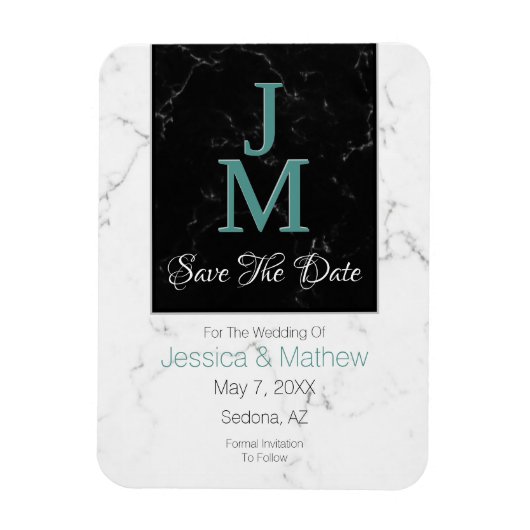 Save The Date, Monogram White & Black Marble, DIY マグネット (縦)