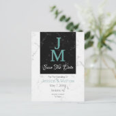 Save The Date, Monogram White & Black Marble, DIY 案内ポストカード (スタンド正面)