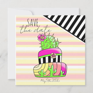 "Save the Date" Neon Cactus Invitation セーブザデート