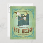 Save The Date - New Mexico Map With Lovely Birds 案内ポストカード (正面/裏面)