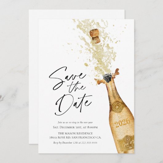 Save the Date New Years Invitation 招待状 (正面/裏面)