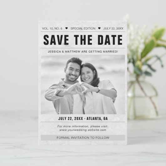 Save the Date Newspaper Template Photo Grunge (スタンド正面)