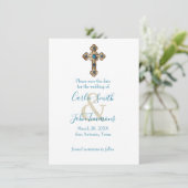 Save the Date Ornate Jeweled Gold Cross Blue Photo セーブザデート (スタンド正面)
