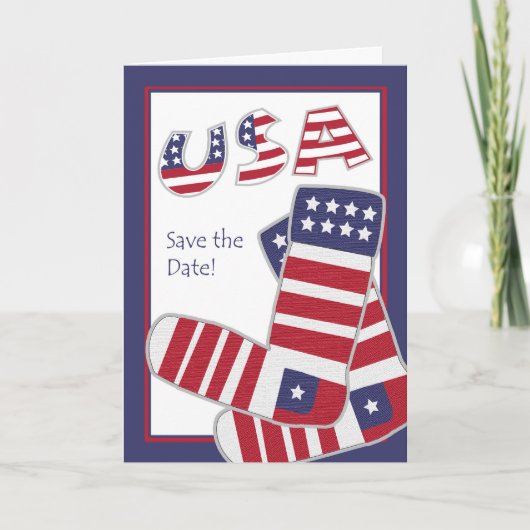 Save the Date, Patriotic Socks, USA 案内状 (正面)