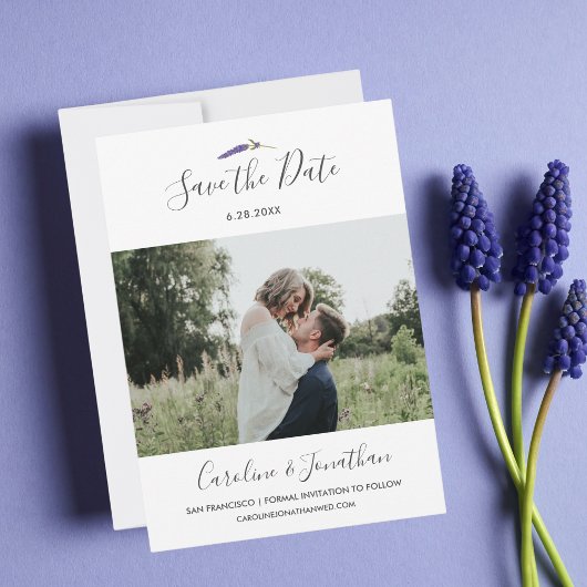 Save the Date Photo かわいらし Purple Lavender Flower セーブザデート